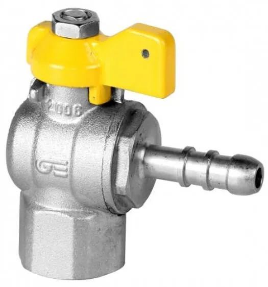 Robinet cu bila unghiular pentru gaz cu adaptor furtun
